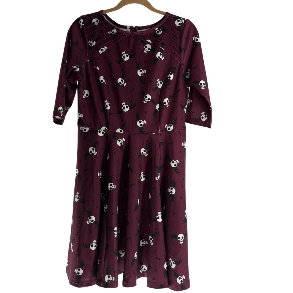 Corpse Bride x Unique Vintage Dress Flying Skulls Stephanie Flare XL - Picture 4 of 9
